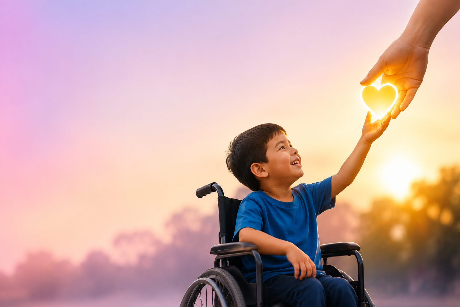 A child reaching toward a glowing heart